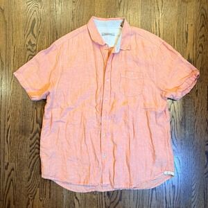 Tommy Bahama 100% Linen Short Sleeve Button Down Shirt XXL Coral Orange Beach